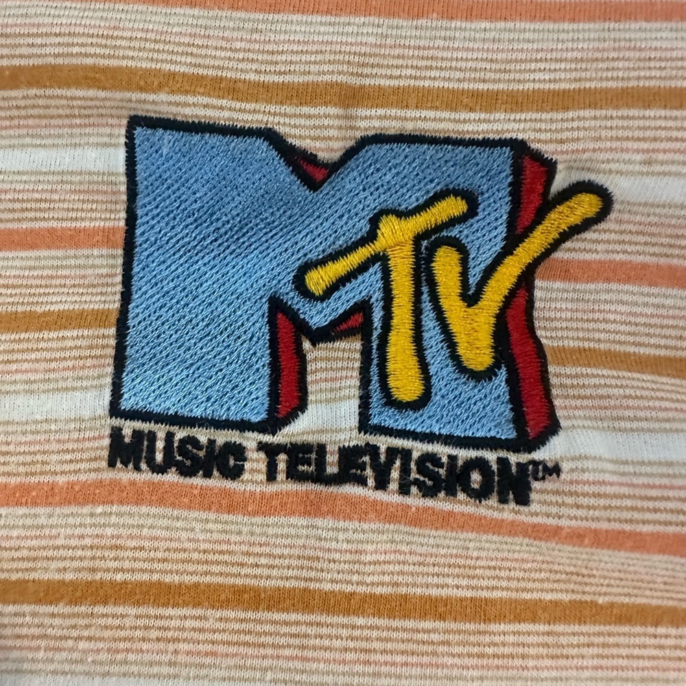 MTV Retro Orange and Cream Striped Tee - Picture 3 of 7